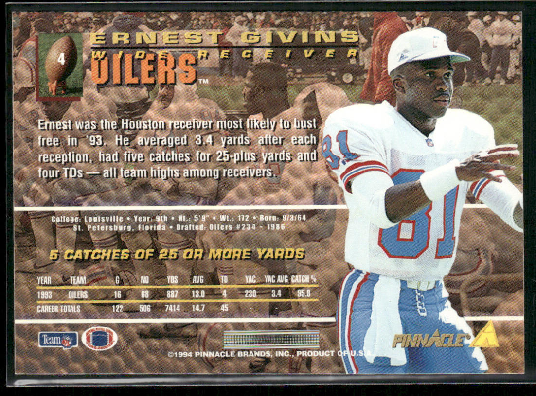 Ernest Givins 1994 Pinnacle #4 Houston Oilers