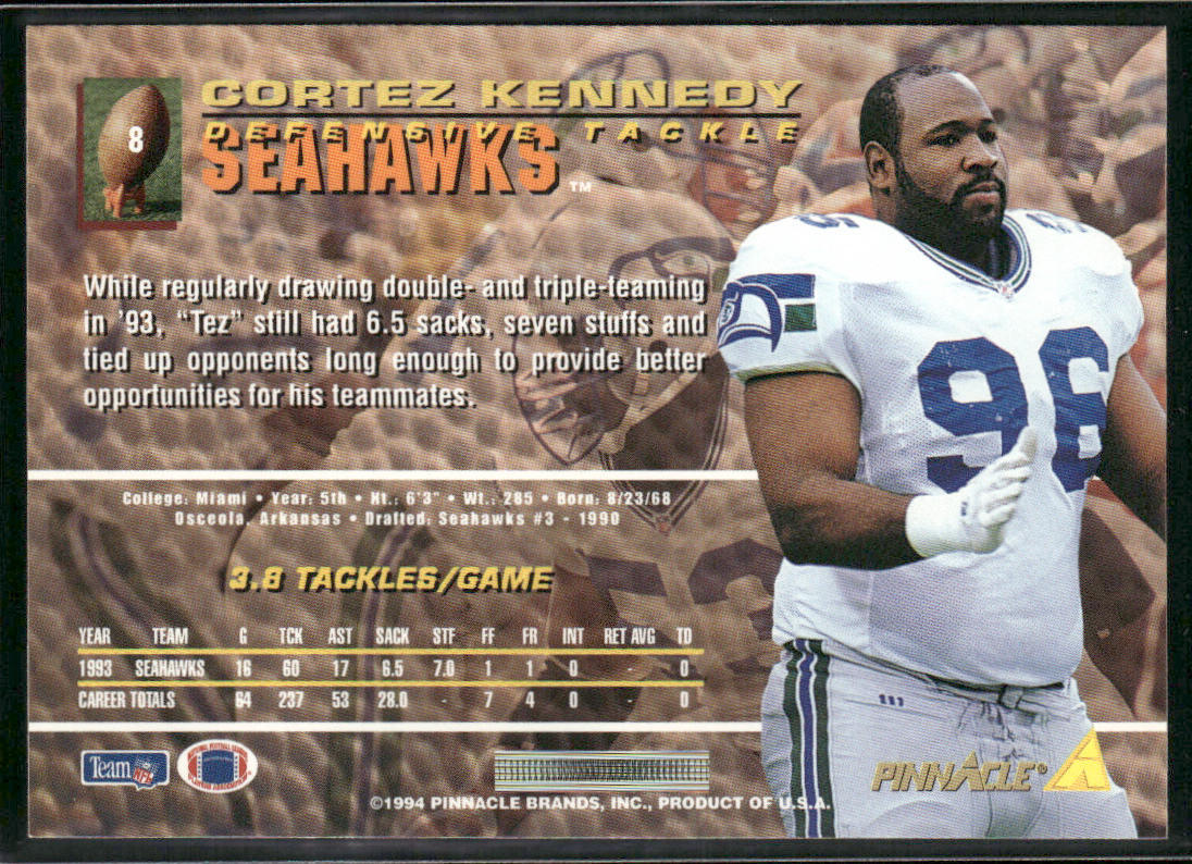 Cortez Kennedy 1994 Pinnacle #8 Seattle Seahawks