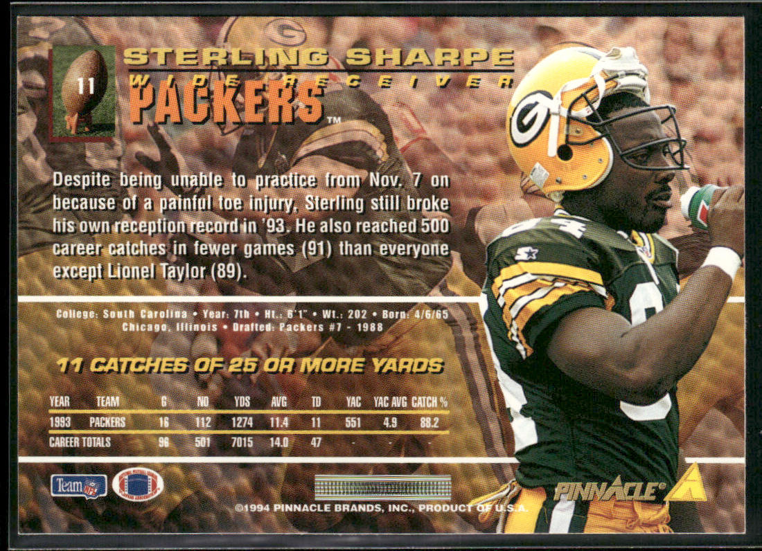 Sterling Sharpe 1994 Pinnacle #11 Green Bay Packers