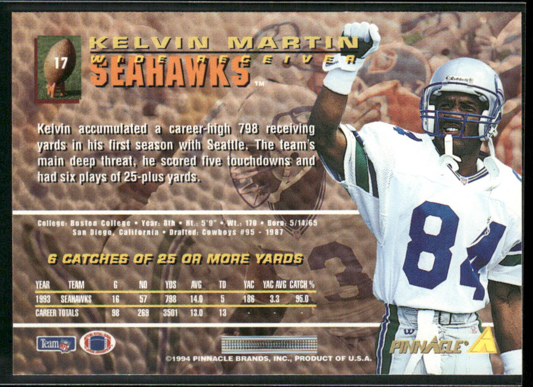 Kelvin Martin 1994 Pinnacle #17 Seattle Seahawks