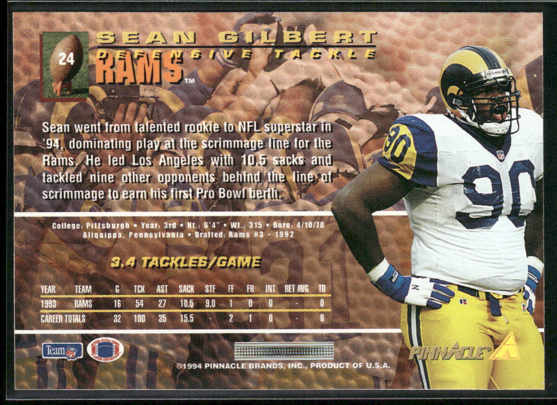Sean Gilbert 1994 Pinnacle #24 Los Angeles Rams