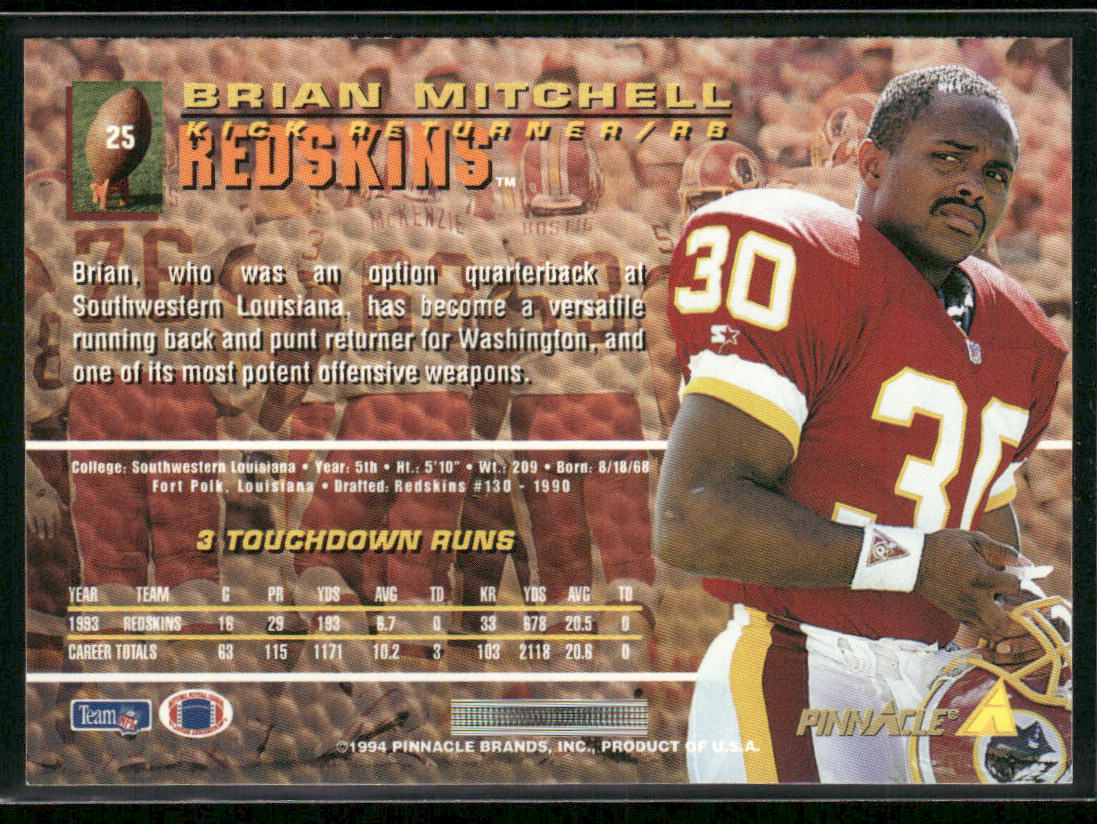 Brian Mitchell 1994 Pinnacle #25 Washington Redskins