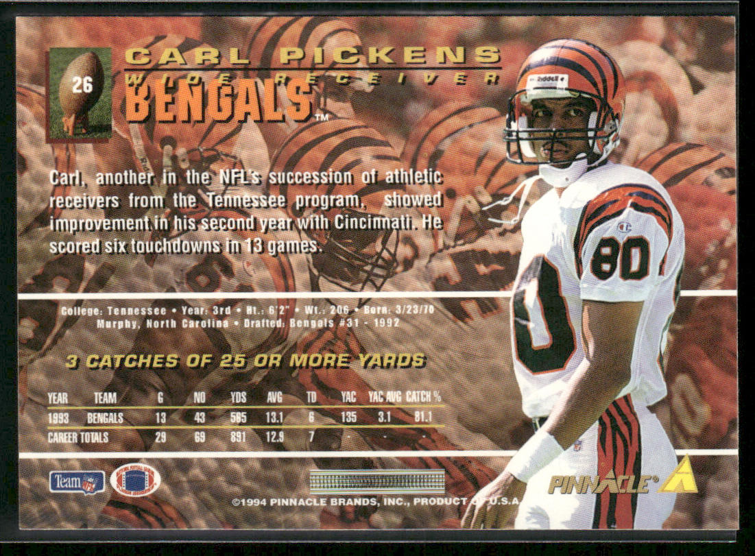 Carl Pickens 1994 Pinnacle #26 Cincinnati Bengals