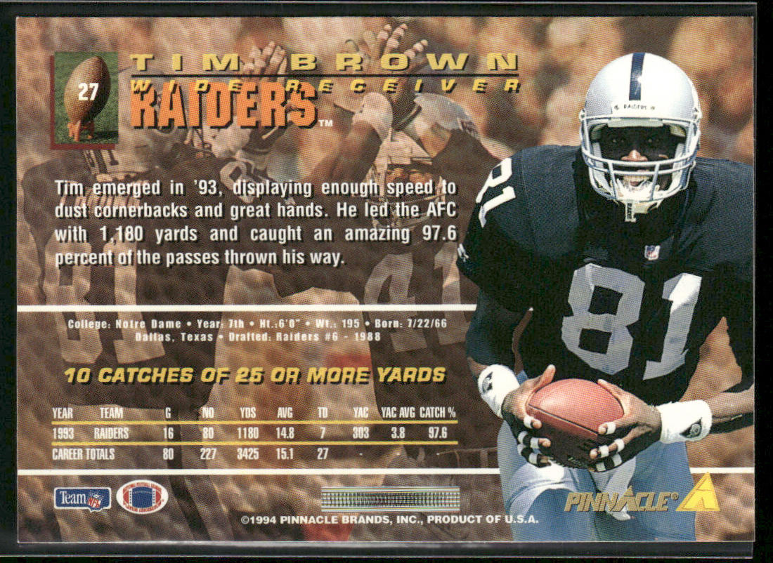 Tim Brown 1994 Pinnacle #27 Los Angeles Raiders