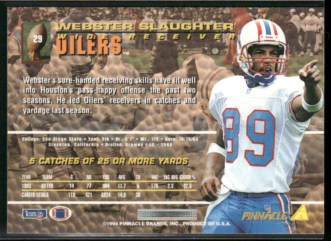 Webster Slaughter 1994 Pinnacle #29 Houston Oilers