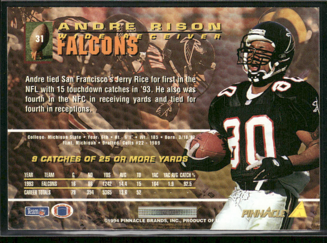 Andre Rison 1994 Pinnacle #31 Atlanta Falcons