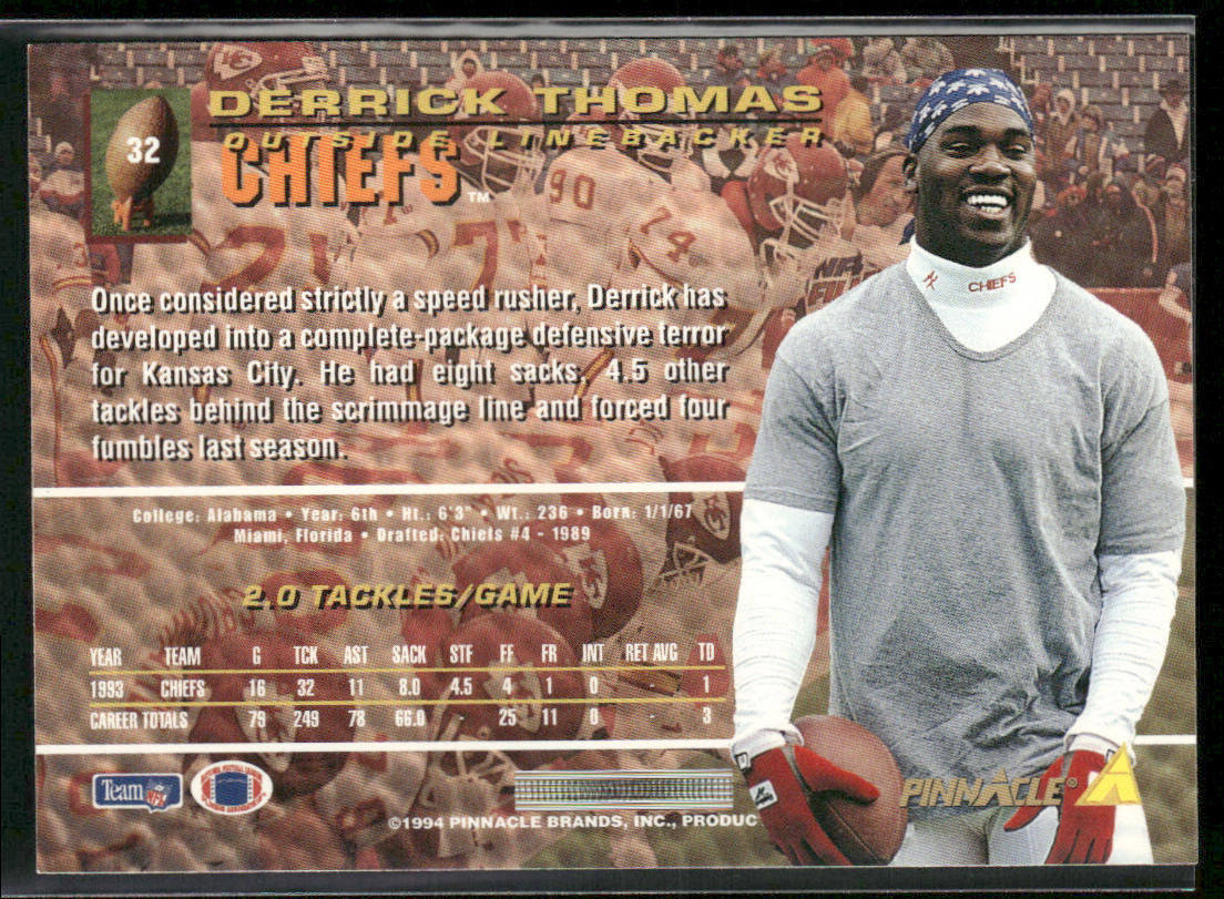 Derrick Thomas 1994 Pinnacle #32 Kansas City Chiefs