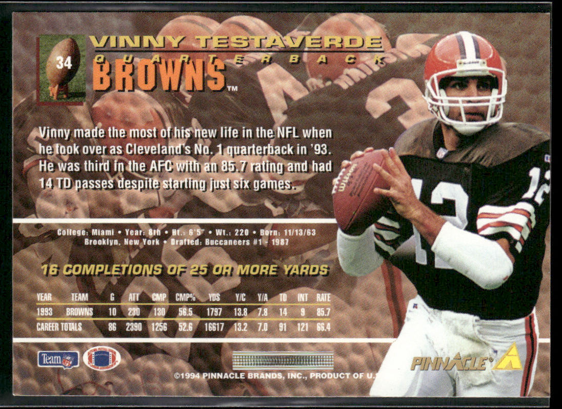 Vinny Testaverde 1994 Pinnacle #34 Cleveland Browns
