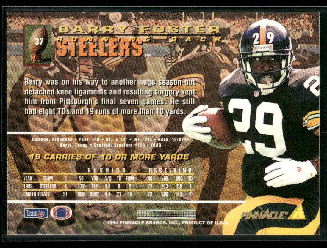 Barry Foster 1994 Pinnacle #37 Pittsburgh Steelers