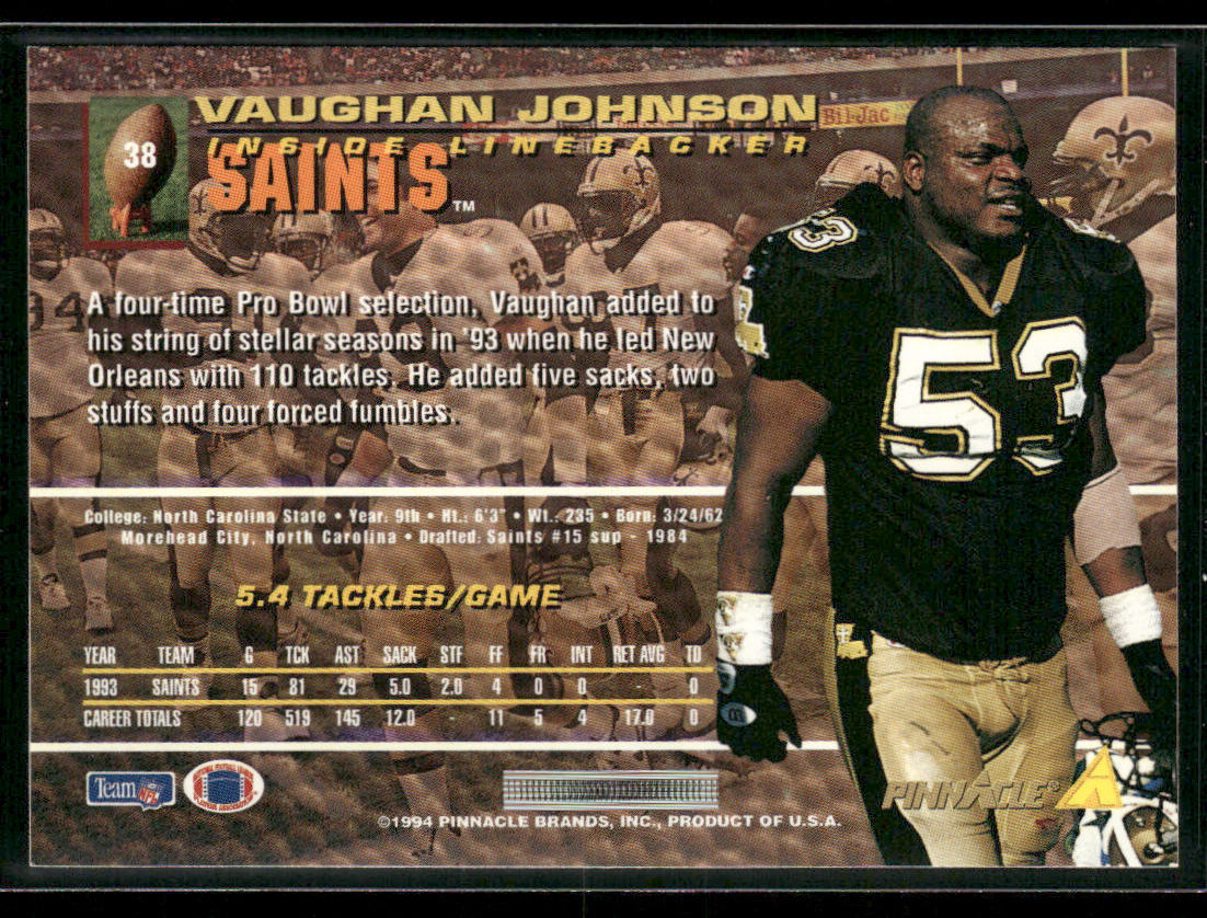 Vaughan Johnson 1994 Pinnacle #38 New Orleans Saints