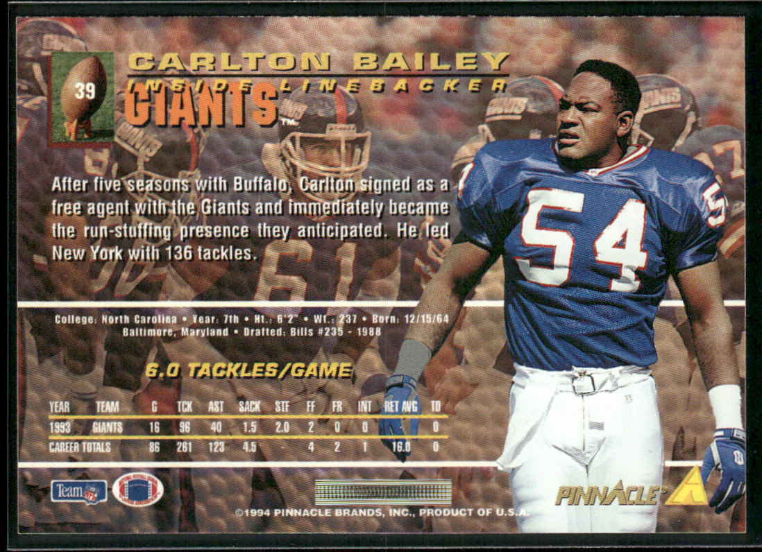 Carlton Bailey 1994 Pinnacle #39 New York Giants