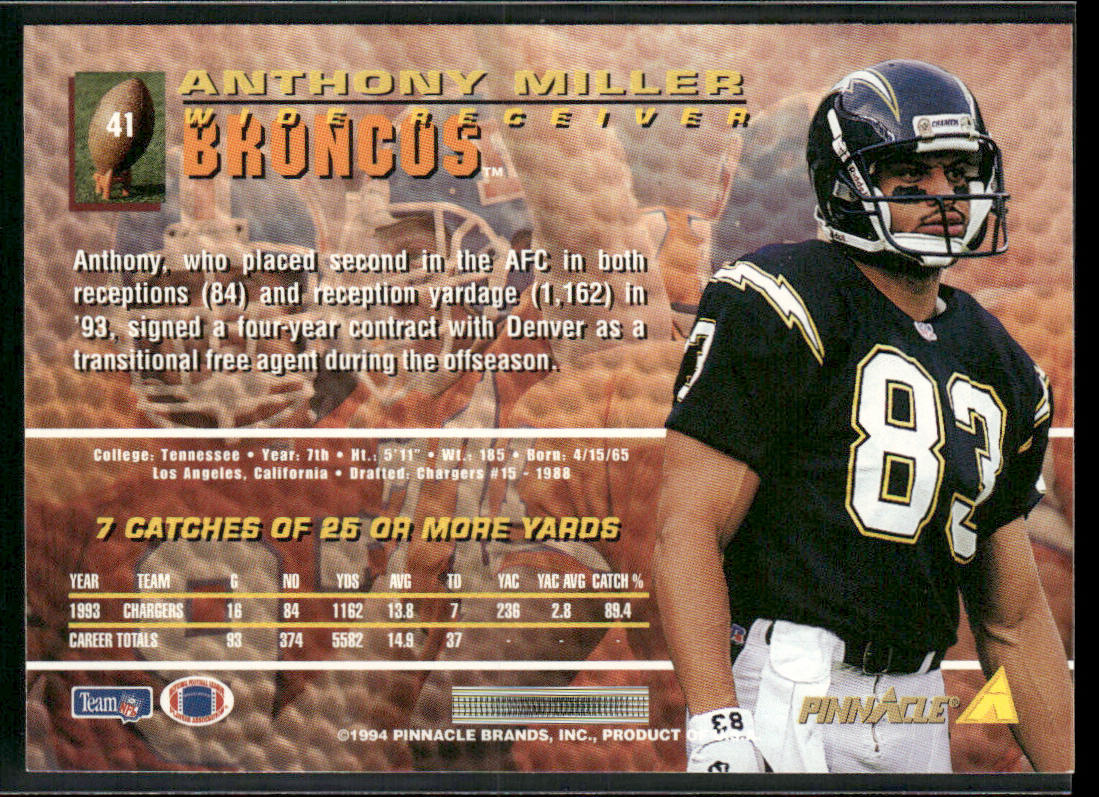Anthony Miller 1994 Pinnacle #41 Denver Broncos