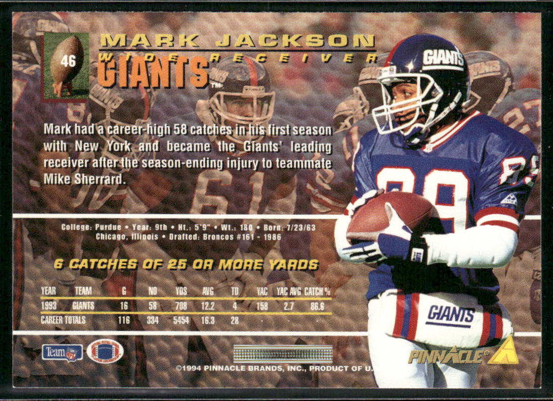 Mark Jackson 1994 Pinnacle #46 New York Giants
