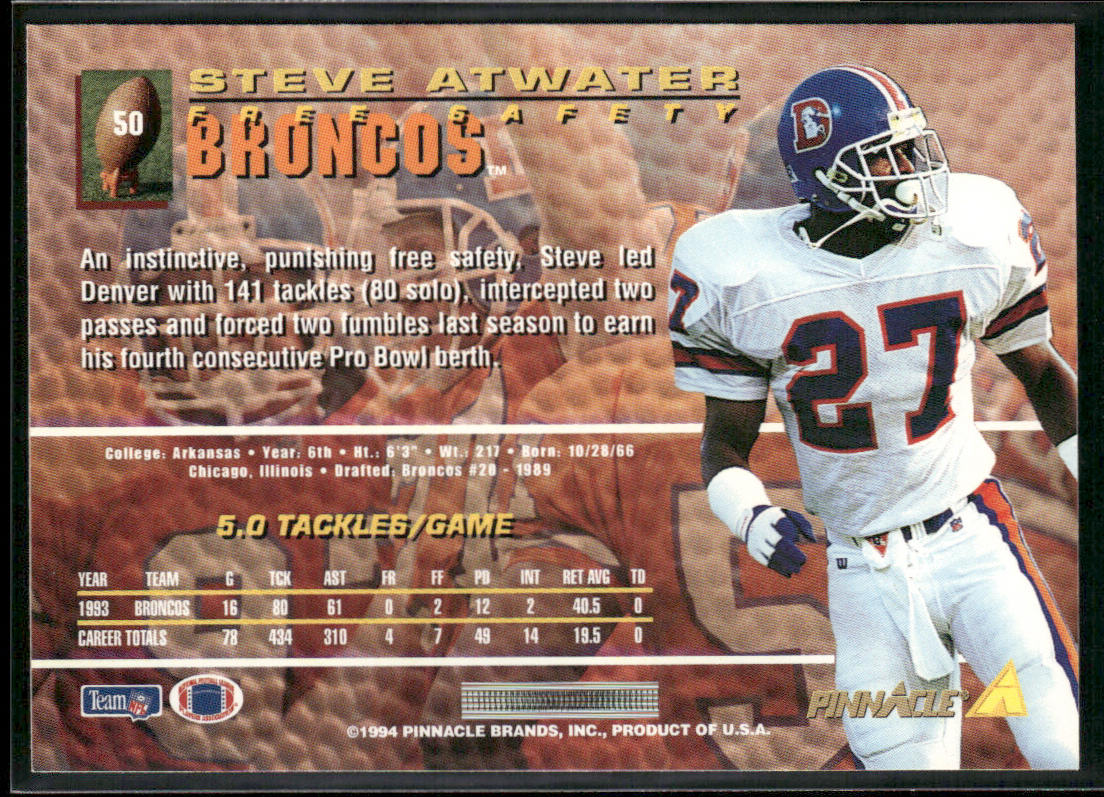 Steve Atwater 1994 Pinnacle #50 Denver Broncos
