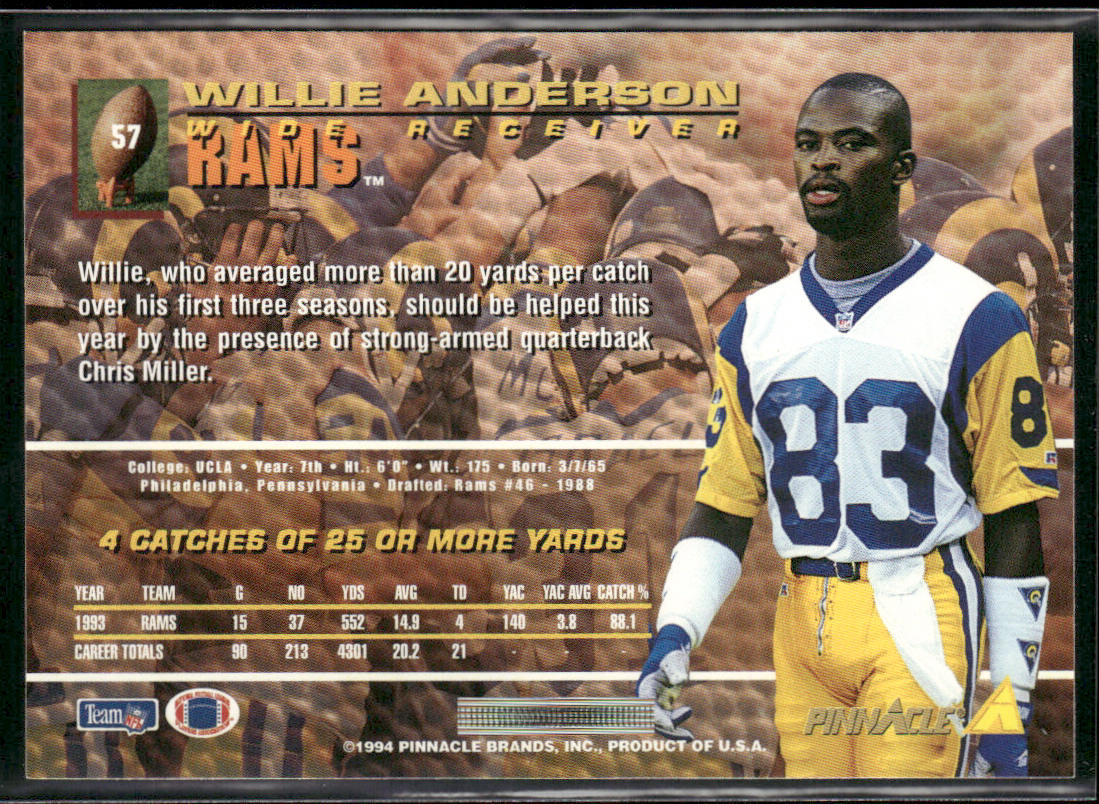 Willie Anderson 1994 Pinnacle #57 Los Angeles Rams