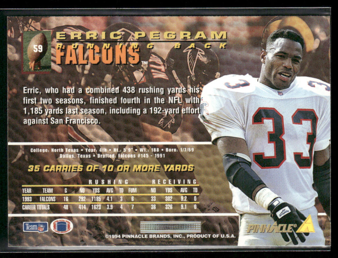 Erric Pegram 1994 Pinnacle #59 Atlanta Falcons