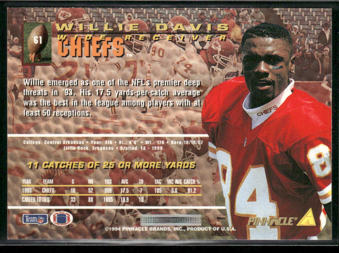 Willie Davis 1994 Pinnacle #61 Kansas City Chiefs