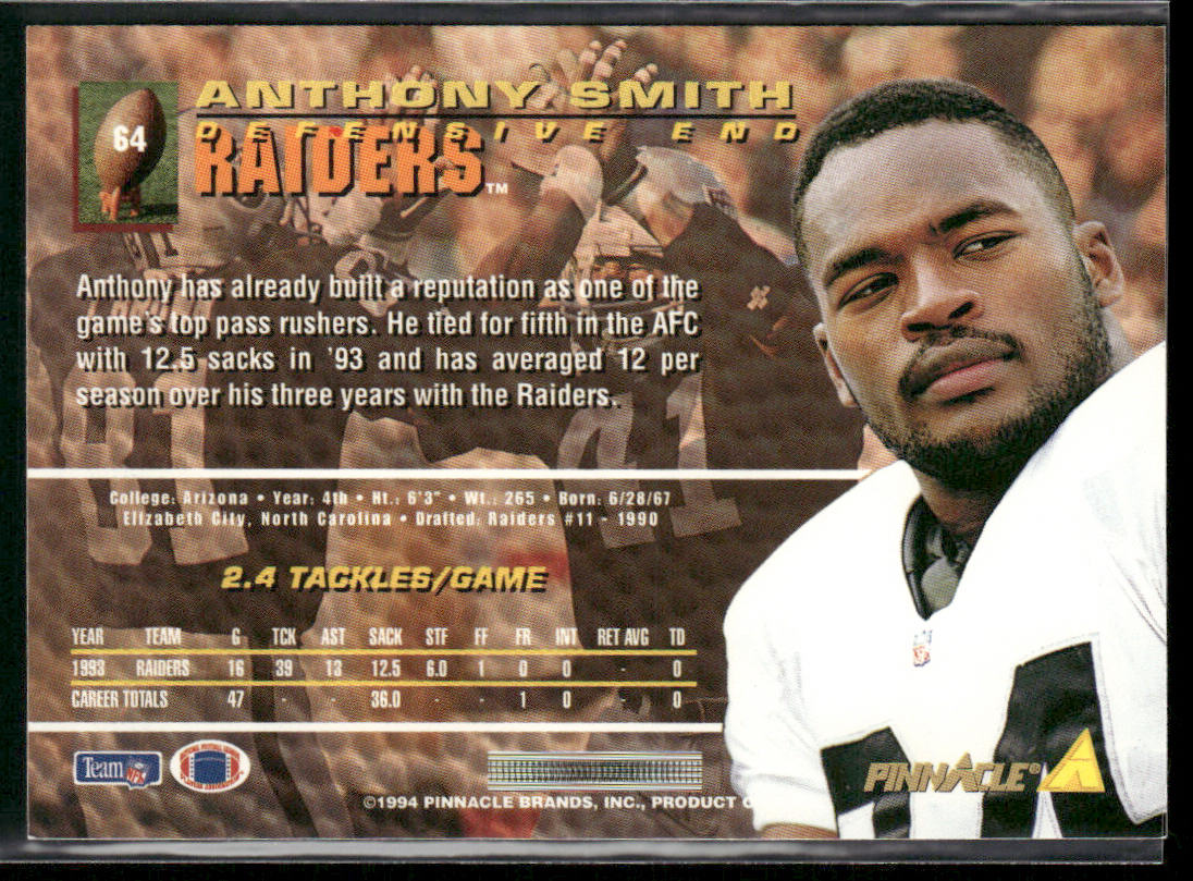 Anthony Smith 1994 Pinnacle #64 Los Angeles Raiders