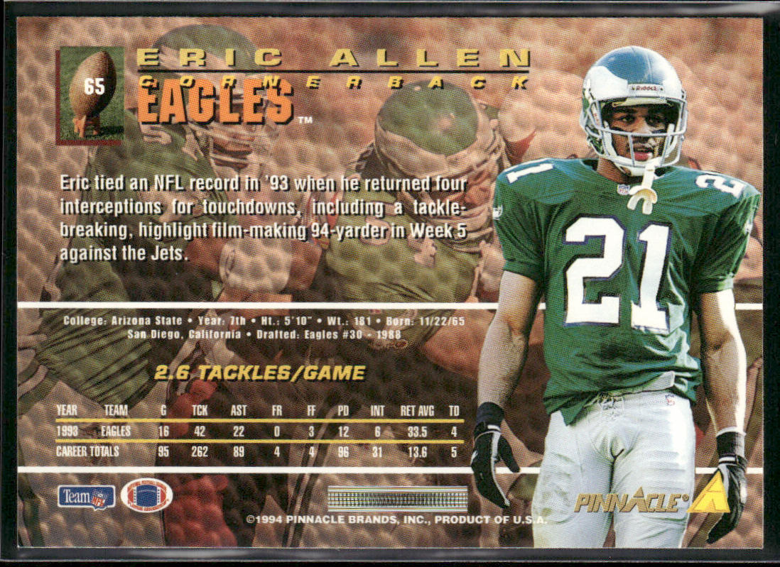 Eric Allen 1994 Pinnacle #65 Philadelphia Eagles