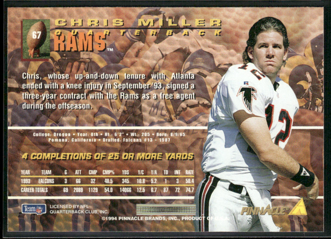 Chris Miller 1994 Pinnacle #67 Los Angeles Rams
