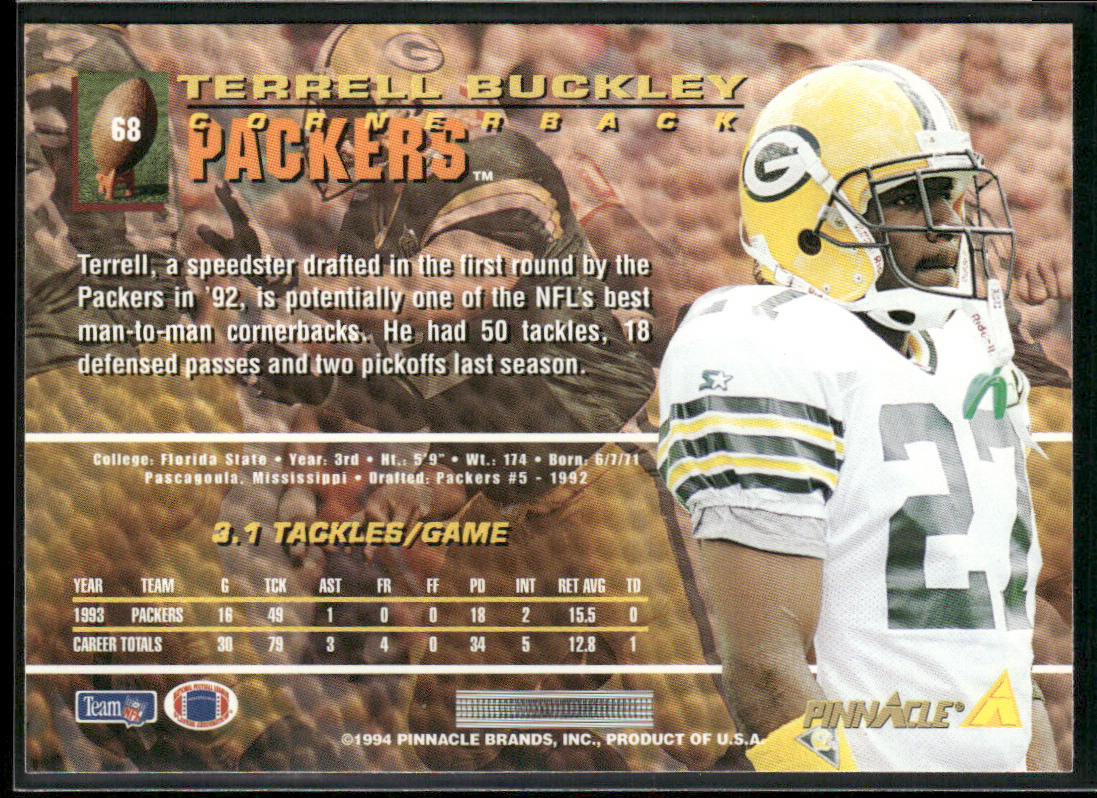 Terrell Buckley 1994 Pinnacle #68 Green Bay Packers