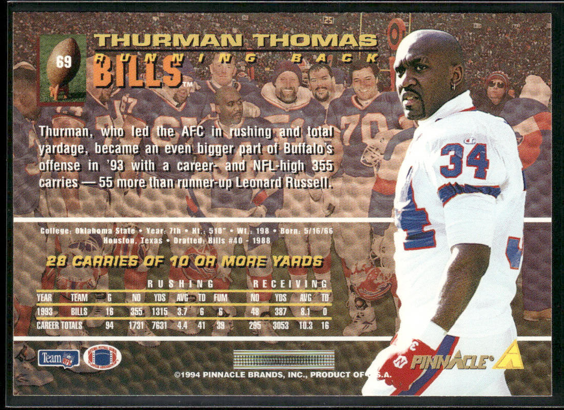 Thurman Thomas 1994 Pinnacle #69 Buffalo Bills