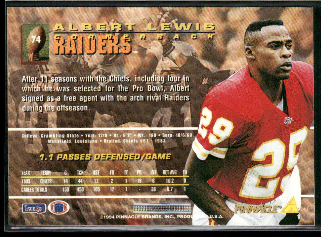 Albert Lewis 1994 Pinnacle #74 Los Angeles Raiders