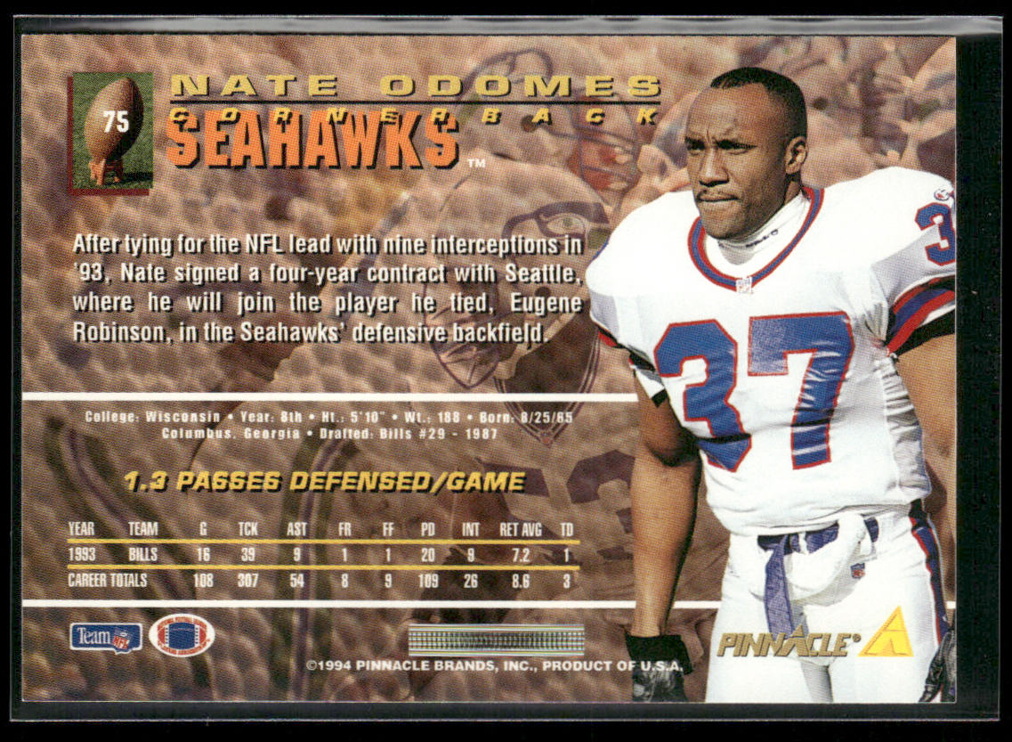 Nate Odomes 1994 Pinnacle #75 Seattle Seahawks