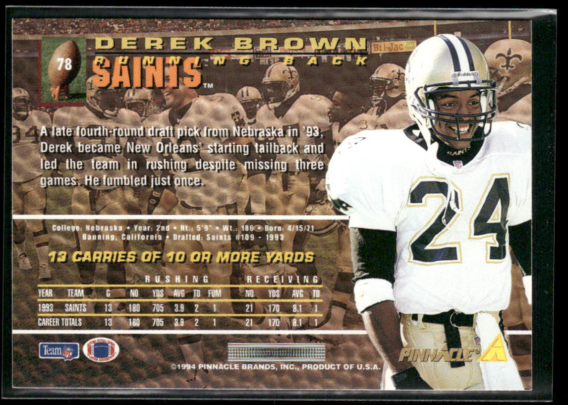 Derek Brown 1994 Pinnacle #78 New Orleans Saints