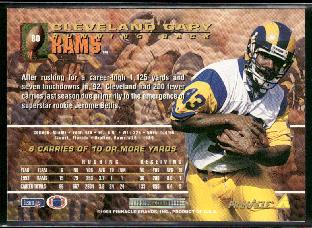 Cleveland Gary 1994 Pinnacle #80 Los Angeles Rams