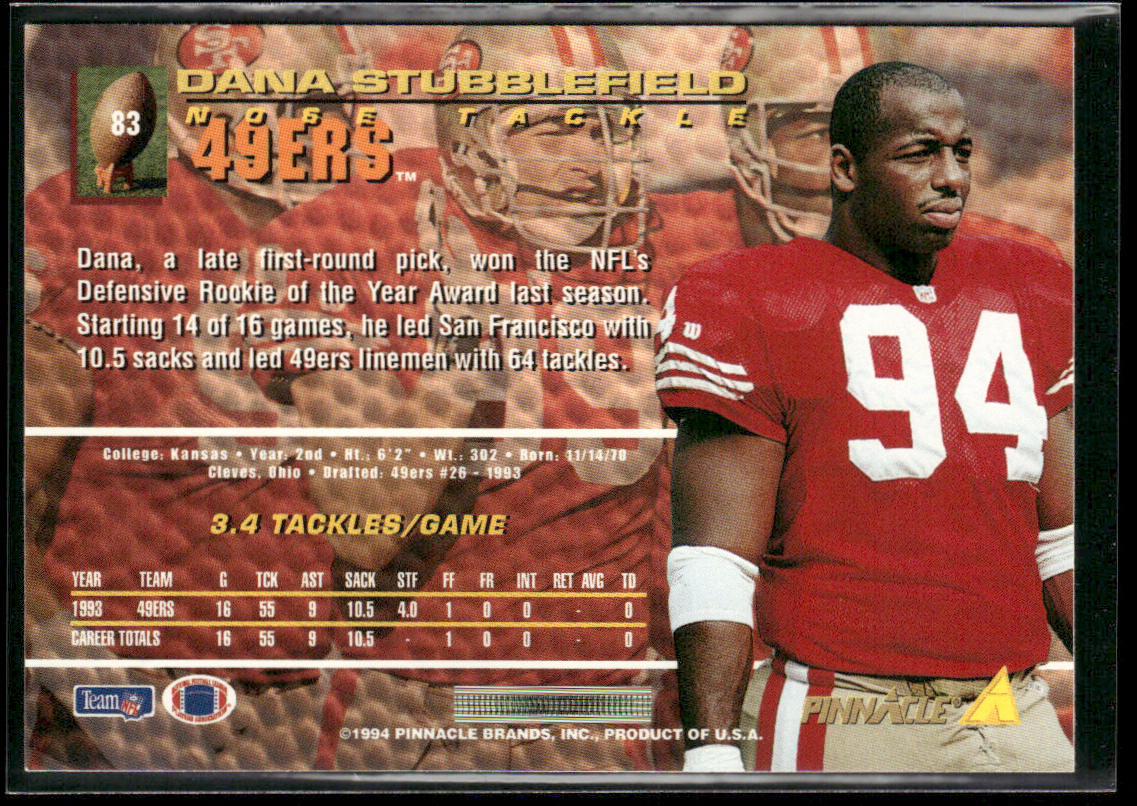Dana Stubblefield 1994 Pinnacle #83 San Francisco 49ers