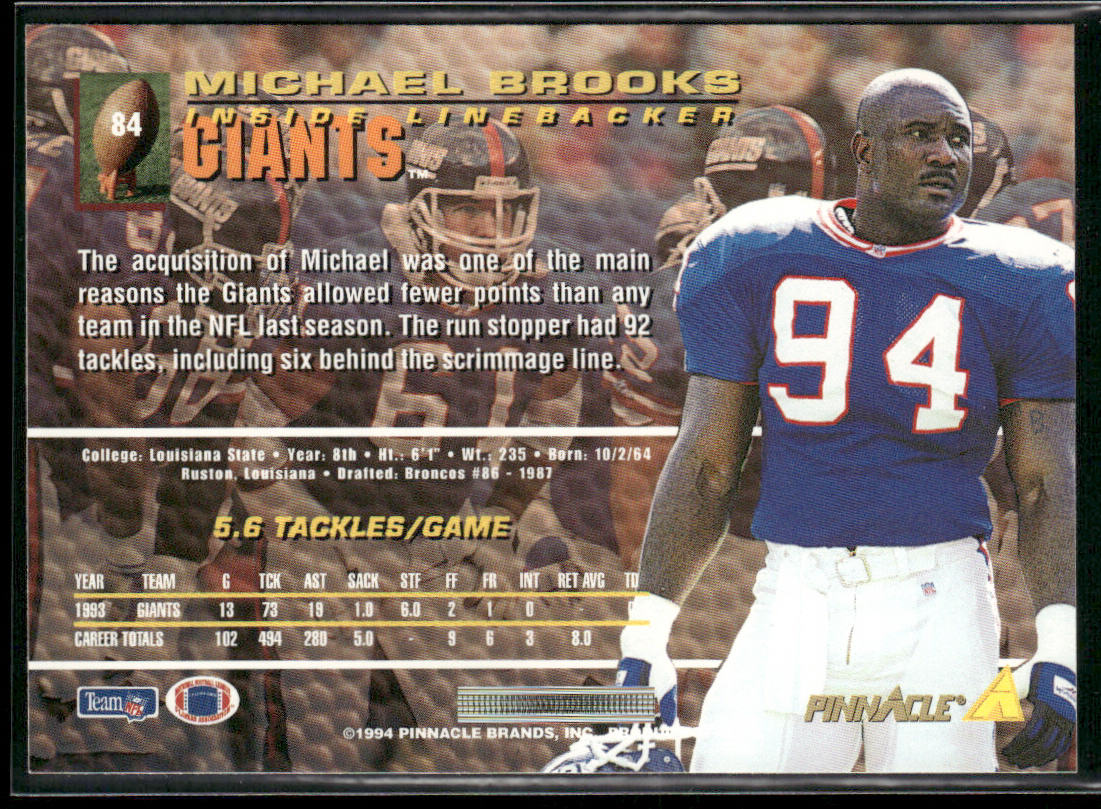Michael Brooks 1994 Pinnacle #84 New York Giants