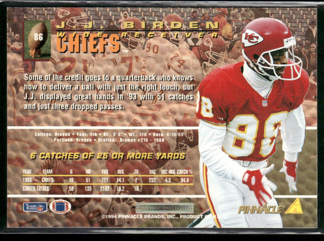 J.J. Birden 1994 Pinnacle #86 Kansas City Chiefs