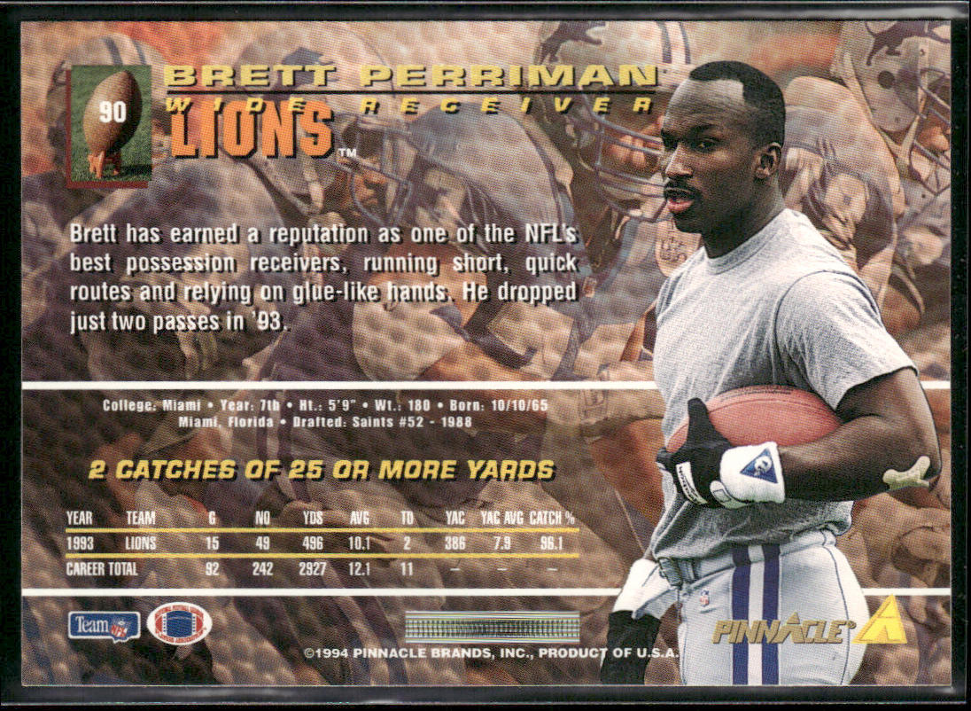 Brett Perriman 1994 Pinnacle #90 Detroit Lions
