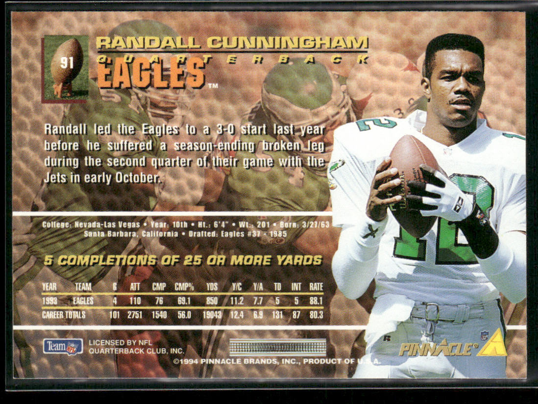 Randall Cunningham 1994 Pinnacle #91 Philadelphia Eagles