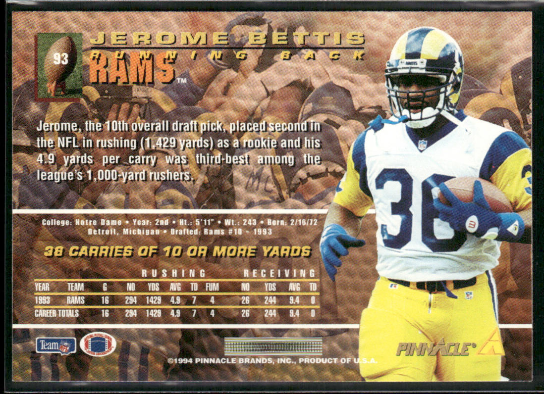 Jerome Bettis 1994 Pinnacle #93 Los Angeles Rams