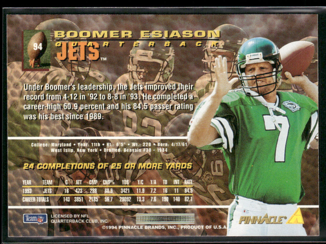 Boomer Esiason 1994 Pinnacle #94 New York Jets