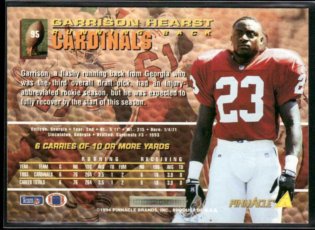 Garrison Hearst 1994 Pinnacle #95 Arizona Cardinals