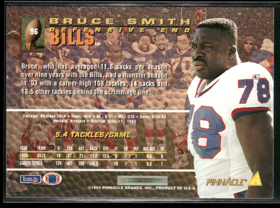 Bruce Smith 1994 Pinnacle #96 Buffalo Bills