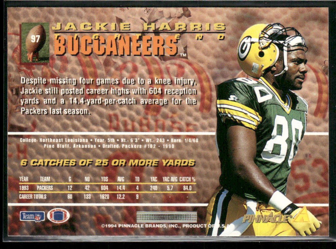 Jackie Harris 1994 Pinnacle #97 Tampa Bay Buccaneers