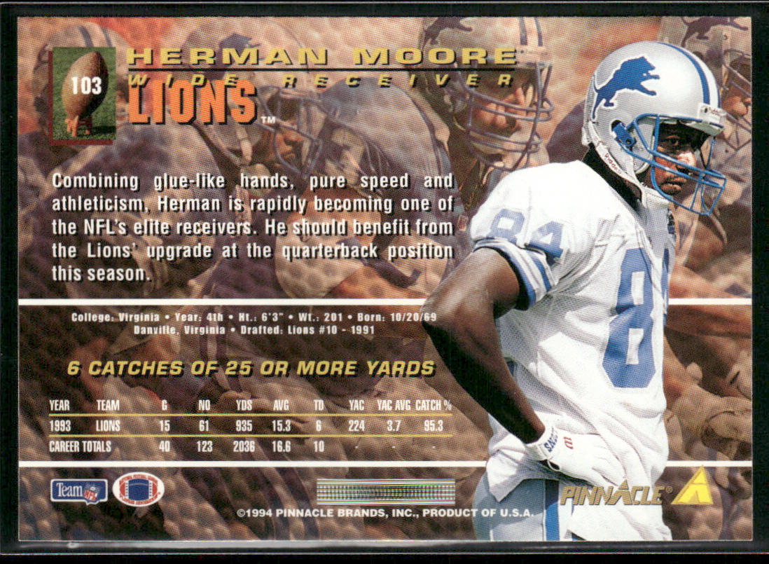 Herman Moore 1994 Pinnacle #103 Detroit Lions