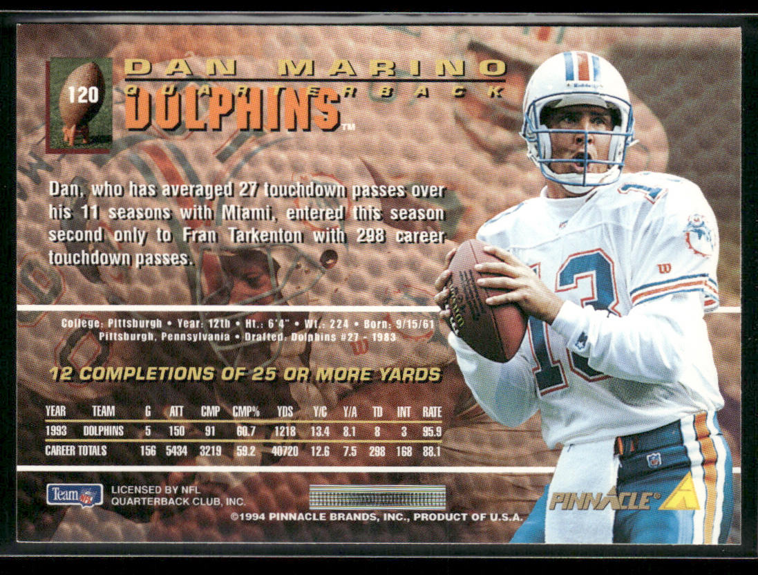Dan Marino 1994 Pinnacle #120 Miami Dolphins