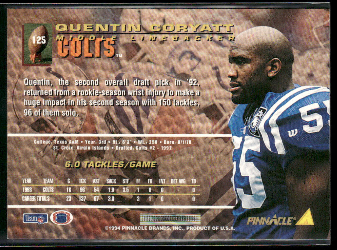 Quentin Coryatt 1994 Pinnacle #125 Indianapolis Colts