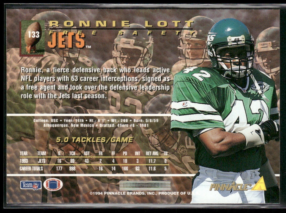 Ronnie Lott 1994 Pinnacle #133 New York Jets