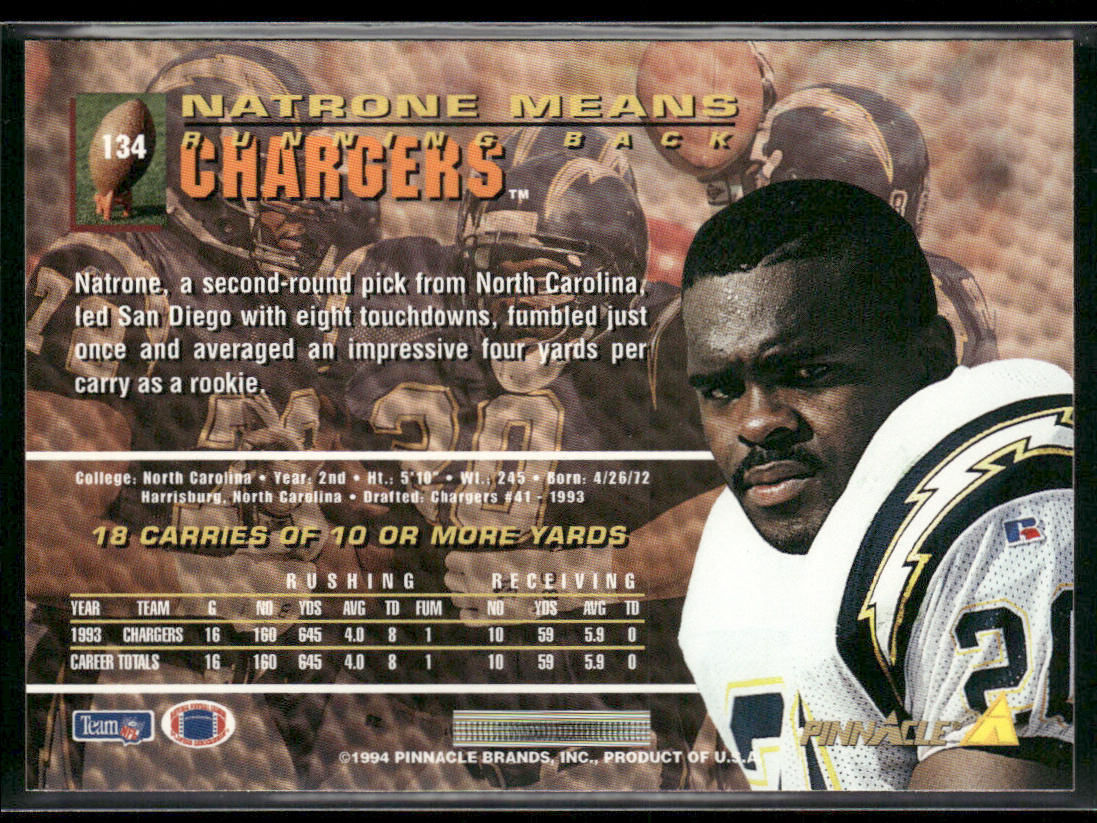 Natrone Means 1994 Pinnacle #134 San Diego Chargers