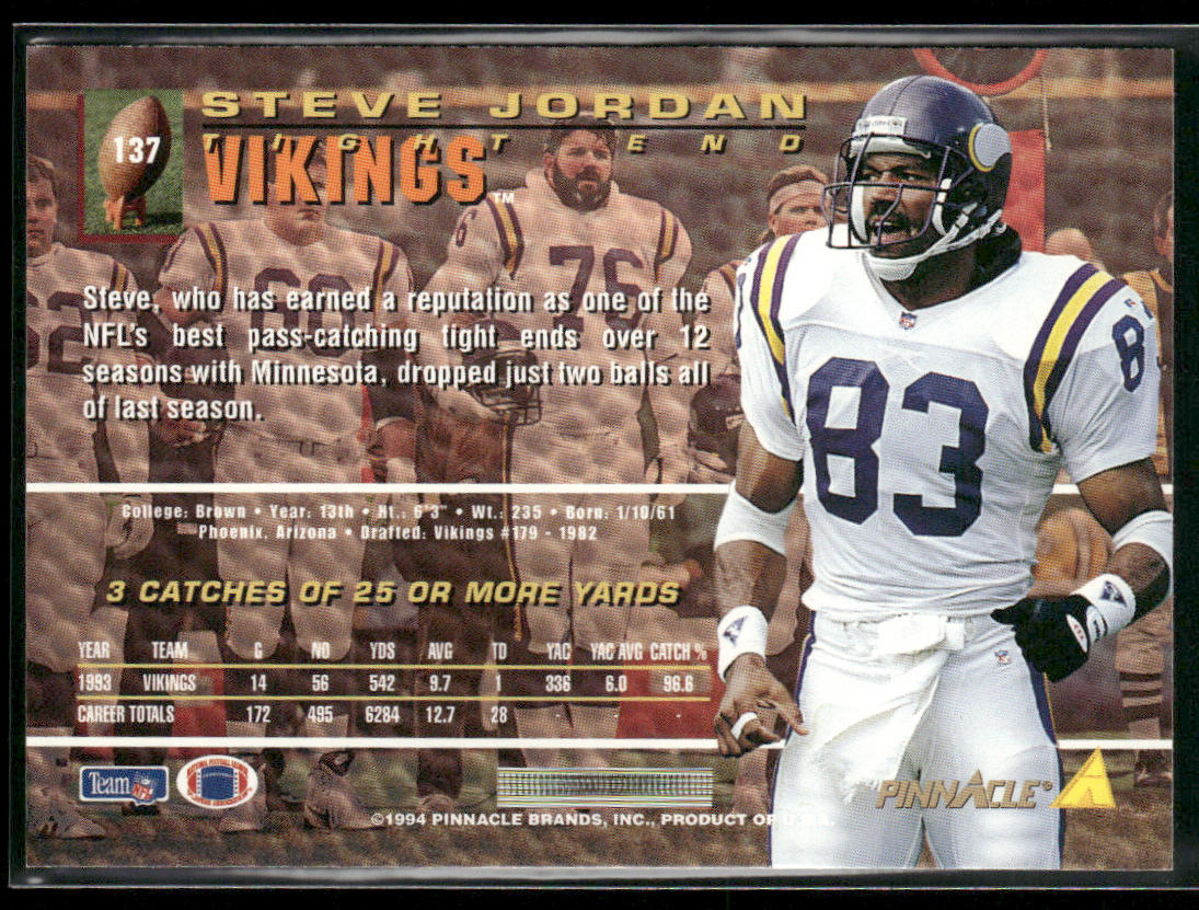 Steve Jordan 1994 Pinnacle #137 Minnesota Vikings