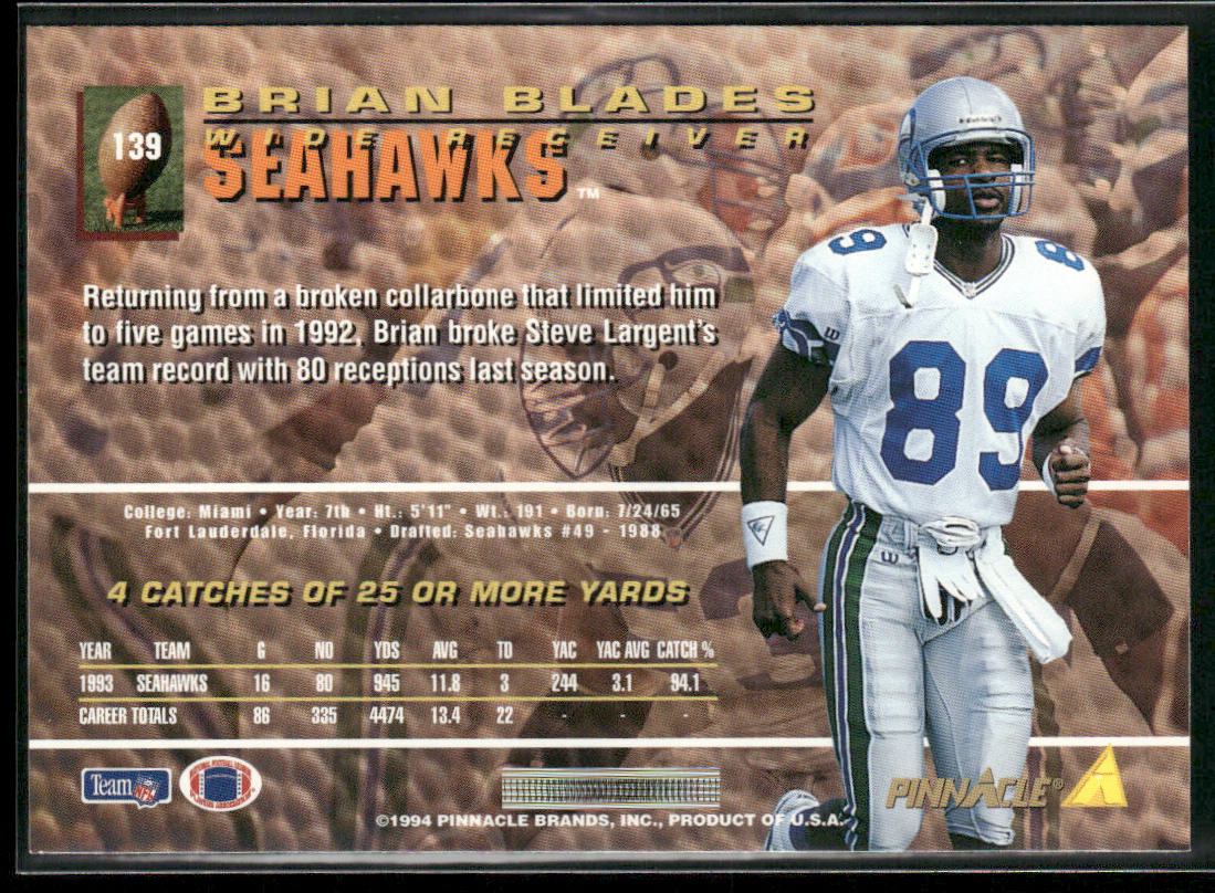 Brian Blades 1994 Pinnacle #139 Seattle Seahawks