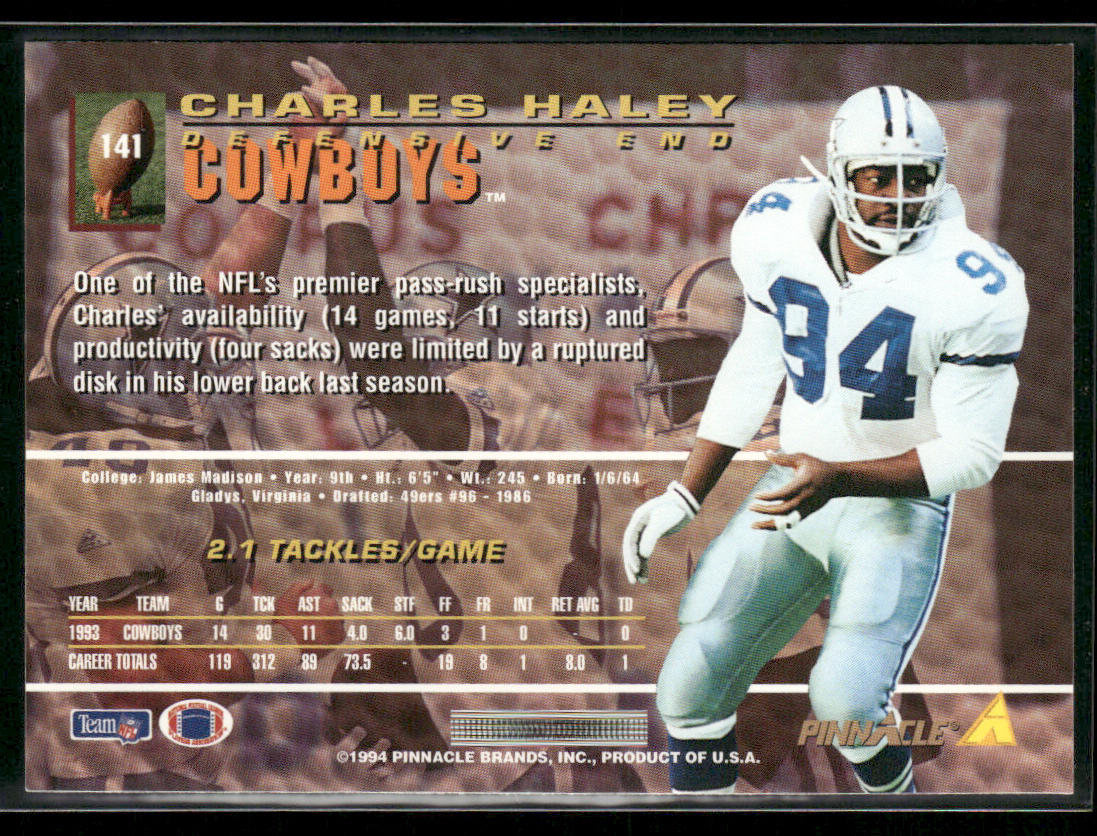 Charles Haley 1994 Pinnacle #141 Dallas Cowboys