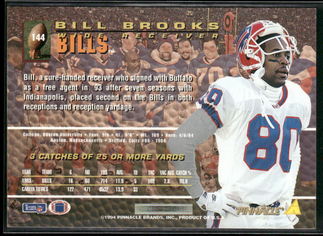 Bill Brooks 1994 Pinnacle #144 Buffalo Bills