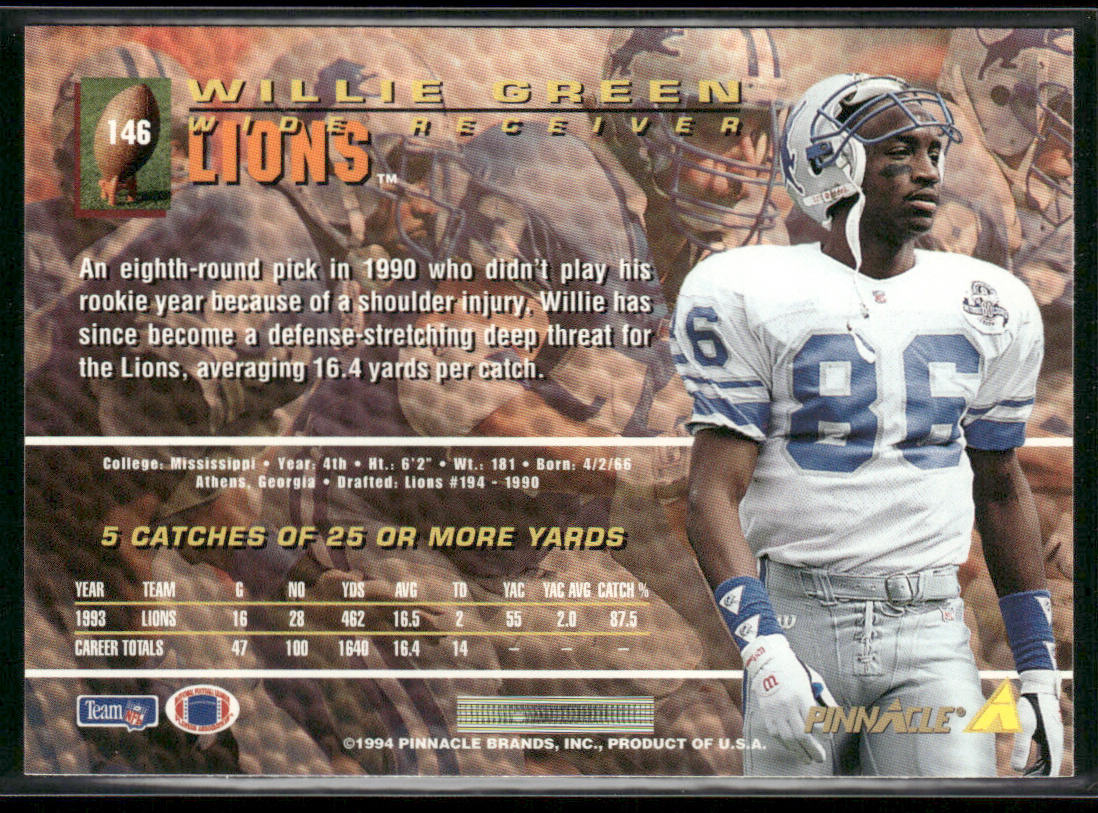 Willie Green 1994 Pinnacle #146 Detroit Lions